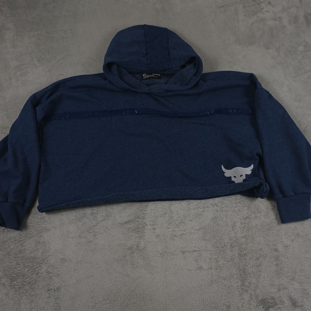 Under Armour Hoodie Womens XL BLue Cropped Rock Bull Gym Training Activewear